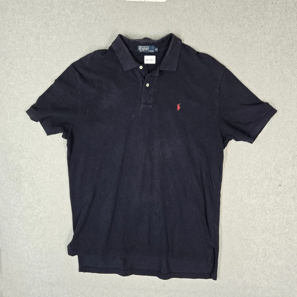 VINTAGE Polo Ralph Lauren Men Polo XL Navy Embroidered Logo Short Sleeve READ